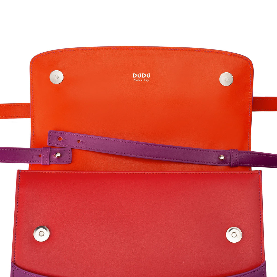 DUDU Bolso de Mujer en Piel Made in Italy Grande Elegante Diseño Rígido con Solapa, 3 Compartimentos