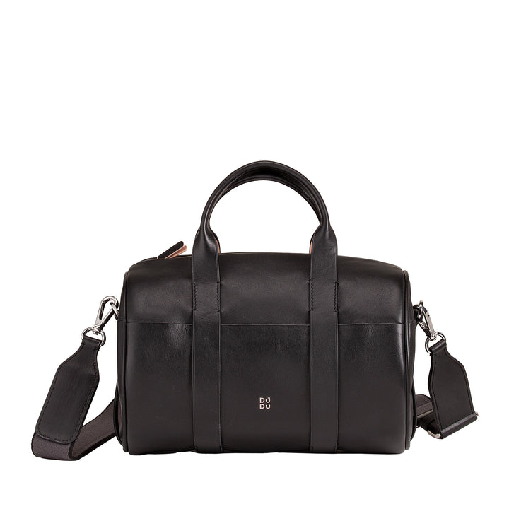 DUDU Damen-Zylindertasche aus echtem Leder, weiche zylindrische Tasche, Fasstasche mit Schultergurt und zwei Griffen, elegantes, farbenfrohes Design