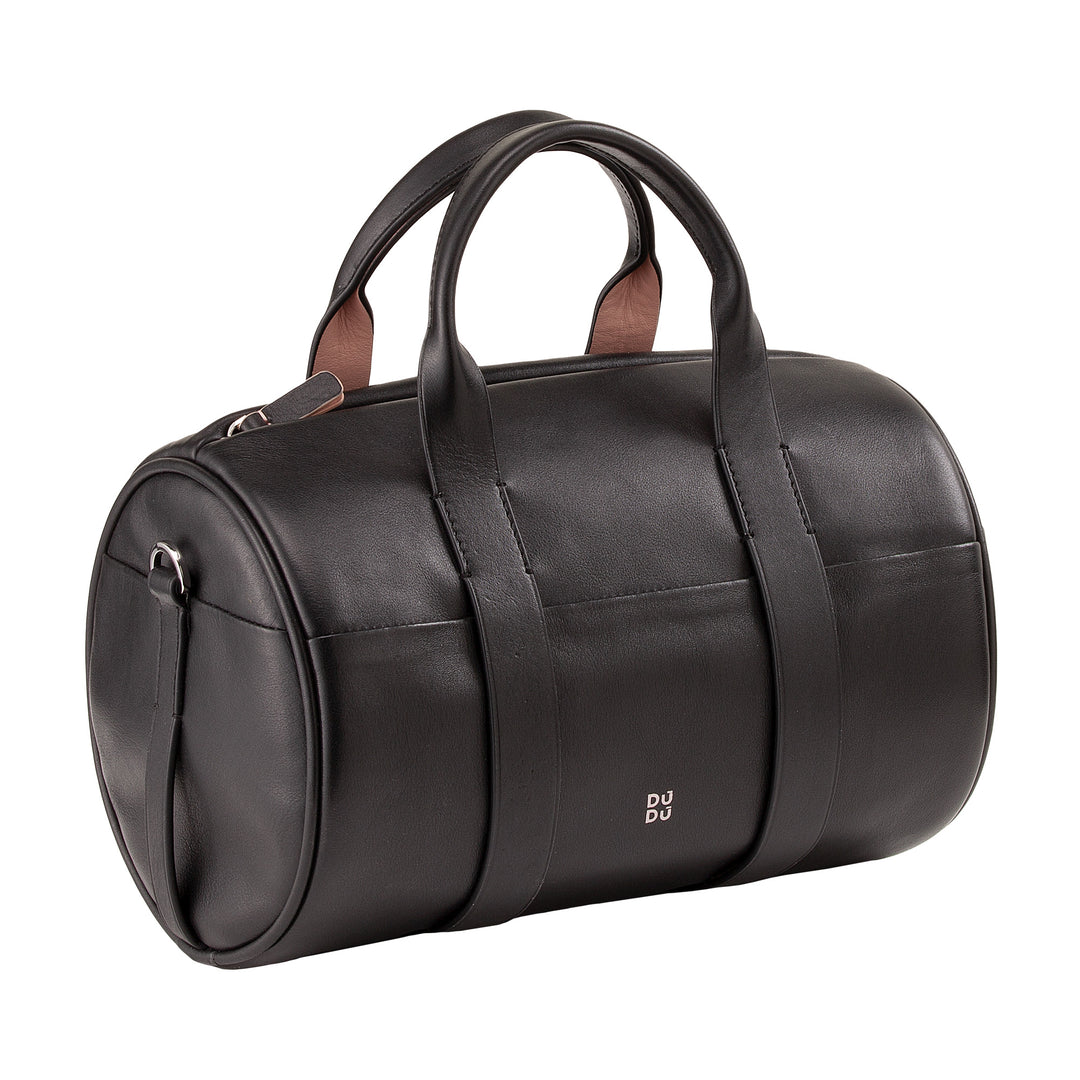 DUDU Damen-Zylindertasche aus echtem Leder, weiche zylindrische Tasche, Fasstasche mit Schultergurt und zwei Griffen, elegantes, farbenfrohes Design
