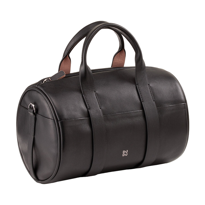 DUDU Damen-Zylindertasche aus echtem Leder, weiche zylindrische Tasche, Fasstasche mit Schultergurt und zwei Griffen, elegantes, farbenfrohes Design