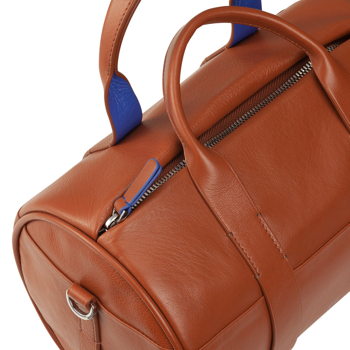 DUDU Damen-Zylindertasche aus echtem Leder, weiche zylindrische Tasche, Fasstasche mit Schultergurt und zwei Griffen, elegantes, farbenfrohes Design