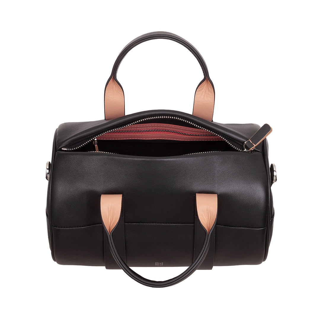 DUDU Damen-Zylindertasche aus echtem Leder, weiche zylindrische Tasche, Fasstasche mit Schultergurt und zwei Griffen, elegantes, farbenfrohes Design