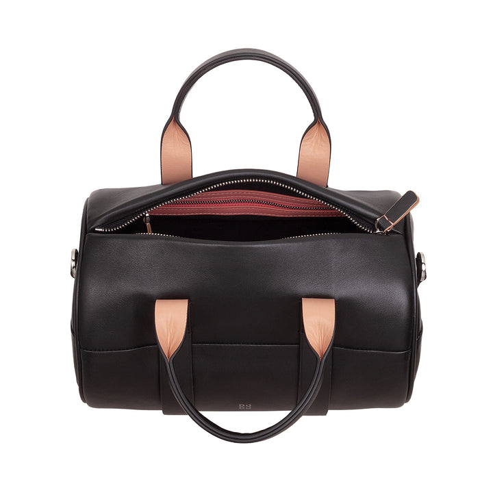 DUDU Damen-Zylindertasche aus echtem Leder, weiche zylindrische Tasche, Fasstasche mit Schultergurt und zwei Griffen, elegantes, farbenfrohes Design