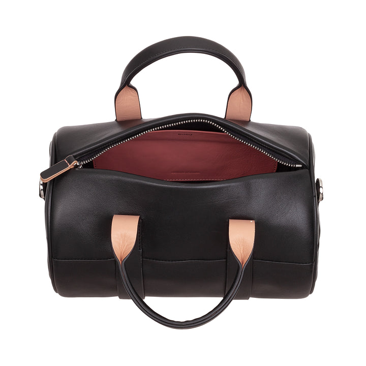 DUDU Damen-Zylindertasche aus echtem Leder, weiche zylindrische Tasche, Fasstasche mit Schultergurt und zwei Griffen, elegantes, farbenfrohes Design