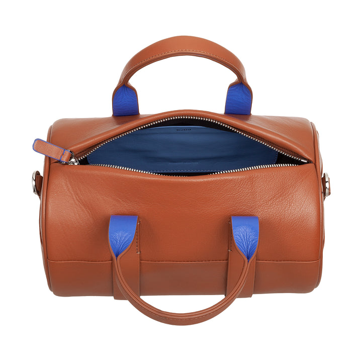 DUDU Damen-Zylindertasche aus echtem Leder, weiche zylindrische Tasche, Fasstasche mit Schultergurt und zwei Griffen, elegantes, farbenfrohes Design