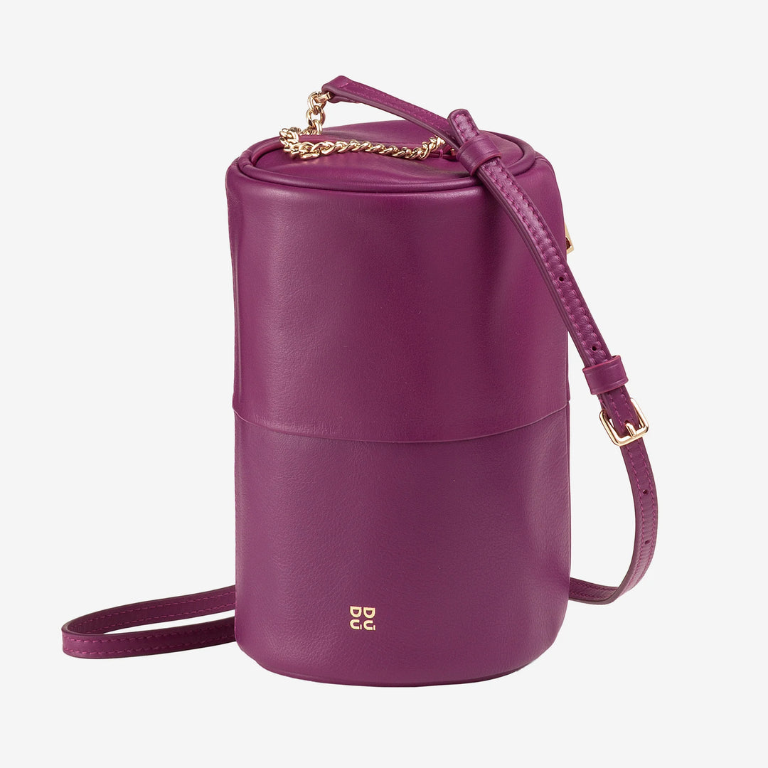DUDU Sac cylindrique en cuir pour femme, sac à bandoulière avec chaîne et cuir, petit sac cylindrique élégant avec fermeture éclair