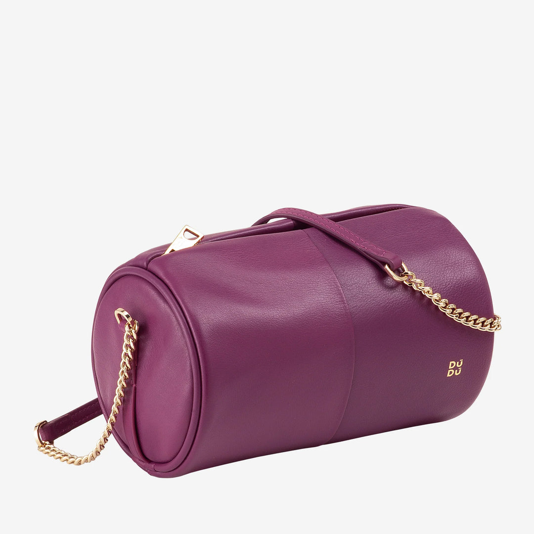DUDU Sac cylindrique en cuir pour femme, sac à bandoulière avec chaîne et cuir, petit sac cylindrique élégant avec fermeture éclair