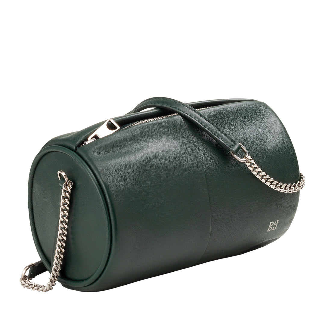 DUDU Borsa Donna Cilindrica in Pelle, Borsa a Tracolla con Catena e Pelle, Borsa a Cilindro Piccola Fashion Elegante con Cerniera
