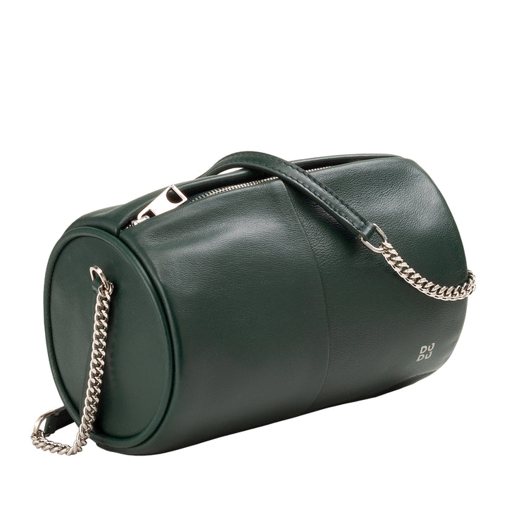 DUDU Borsa Donna Cilindrica in Pelle, Borsa a Tracolla con Catena e Pelle, Borsa a Cilindro Piccola Fashion Elegante con Cerniera