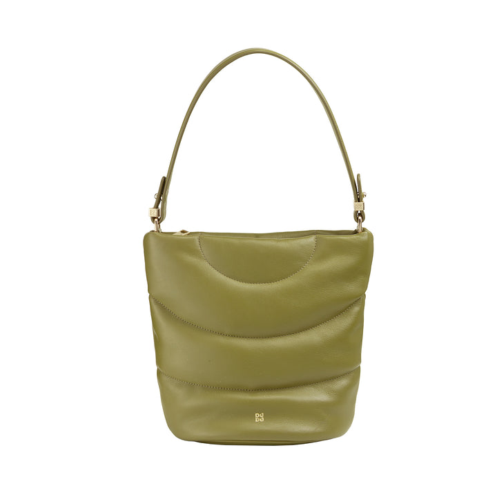 DUDU Borsa Donna a Spalla e Tracolla Trapuntata Imbottita in Pelle Nappa, Borsa Grande con Cerniera e Doppia Tracolla, Design Elegante