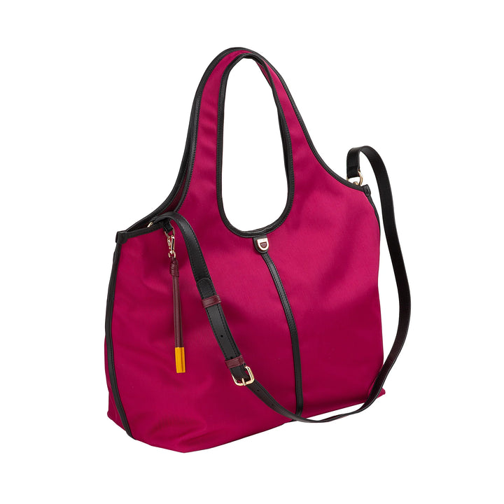 DUDU Borsa Donna a Mano a Tracolla Grande in Nylon e Pelle – Shopper Leggera con Tracolla Regolabile e Chiusura Magnetica