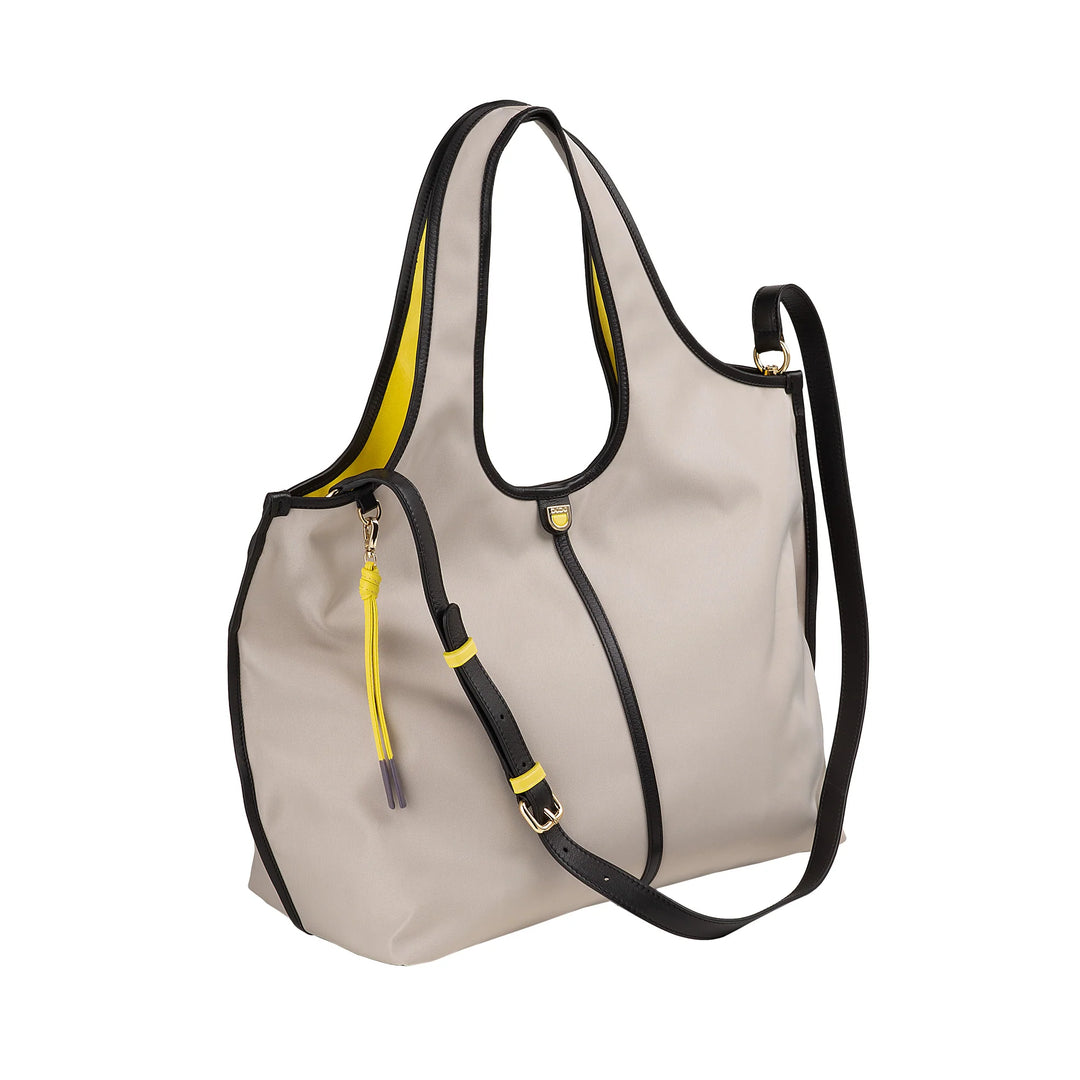 DUDU Borsa Donna a Mano a Tracolla Grande in Nylon e Pelle – Shopper Leggera con Tracolla Regolabile e Chiusura Magnetica