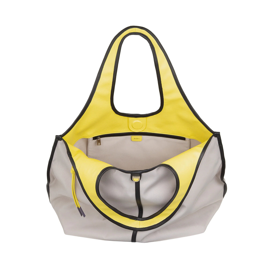 DUDU Borsa Donna a Mano a Tracolla Grande in Nylon e Pelle – Shopper Leggera con Tracolla Regolabile e Chiusura Magnetica