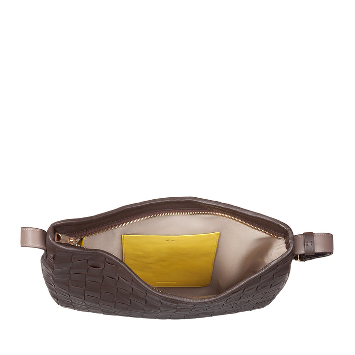 DUDU Borsa a Spalla Donna in Pelle Intrecciata – Elegante Borsa Hobo con Cerniera, Borsa a Tracolla in Vera Pelle con Manico Regolabile e Interni Capienti