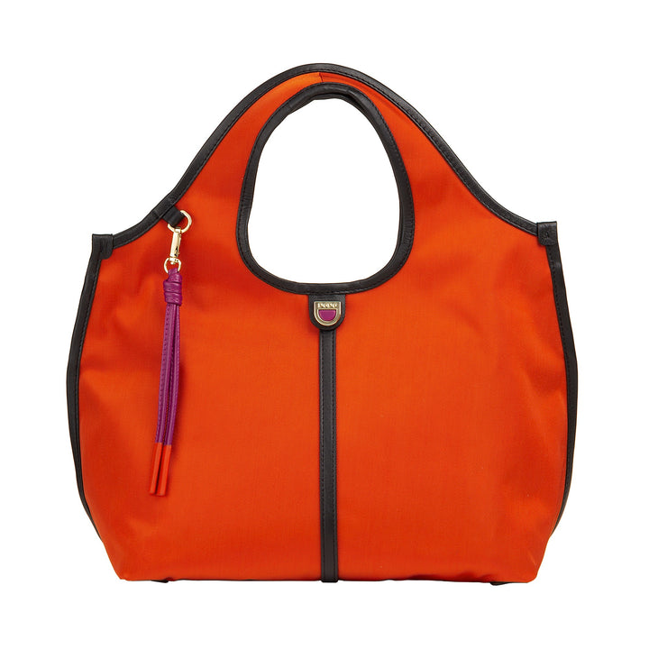 DUDU Kleine Damen-Schulterhandtasche aus Nylon und Leder – leichter Shopper mit verstellbarem Schultergurt und Magnetverschluss