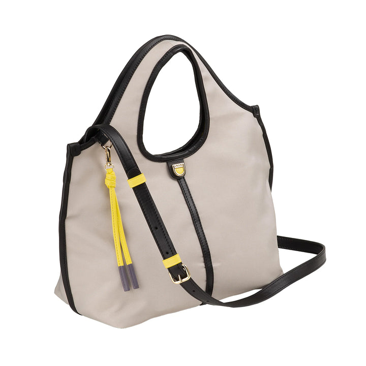 DUDU Kleine Damen-Schulterhandtasche aus Nylon und Leder – leichter Shopper mit verstellbarem Schultergurt und Magnetverschluss