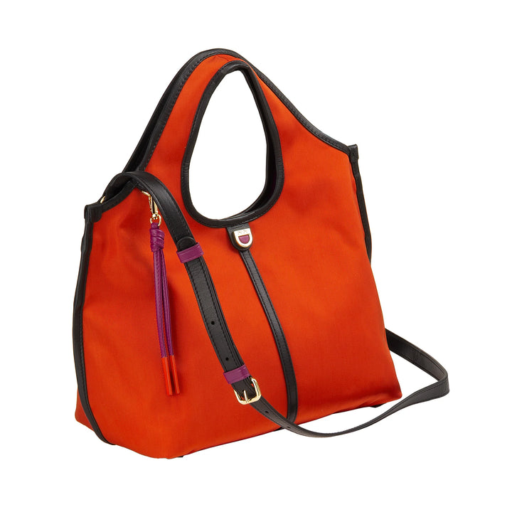 DUDU Kleine Damen-Schulterhandtasche aus Nylon und Leder – leichter Shopper mit verstellbarem Schultergurt und Magnetverschluss