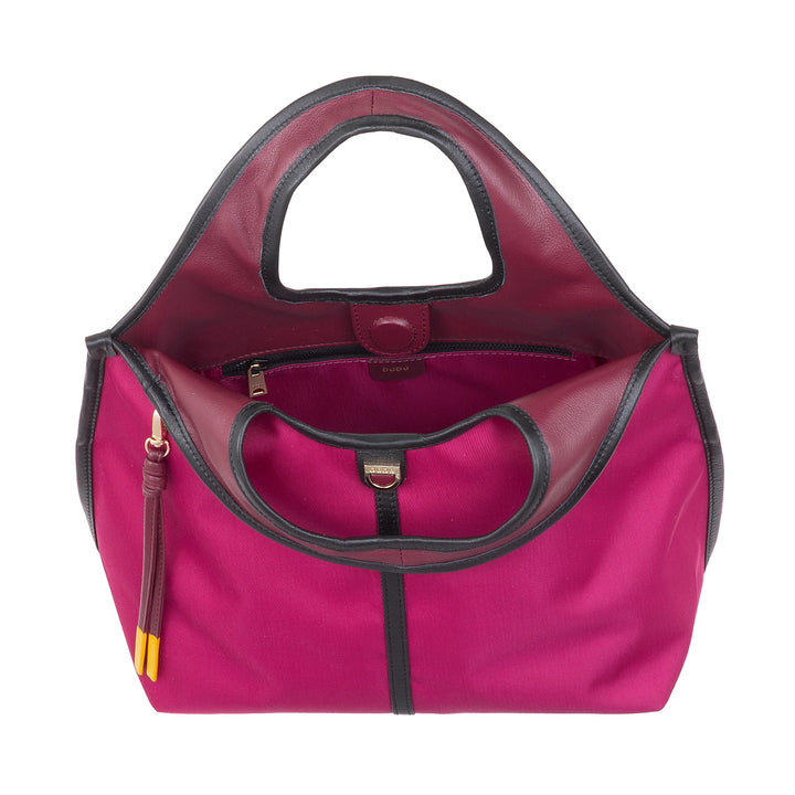 DUDU Borsa Donna a Mano a Tracolla Piccola in Nylon e Pelle – Shopper Leggera con Tracolla Regolabile e Chiusura Magnetica
