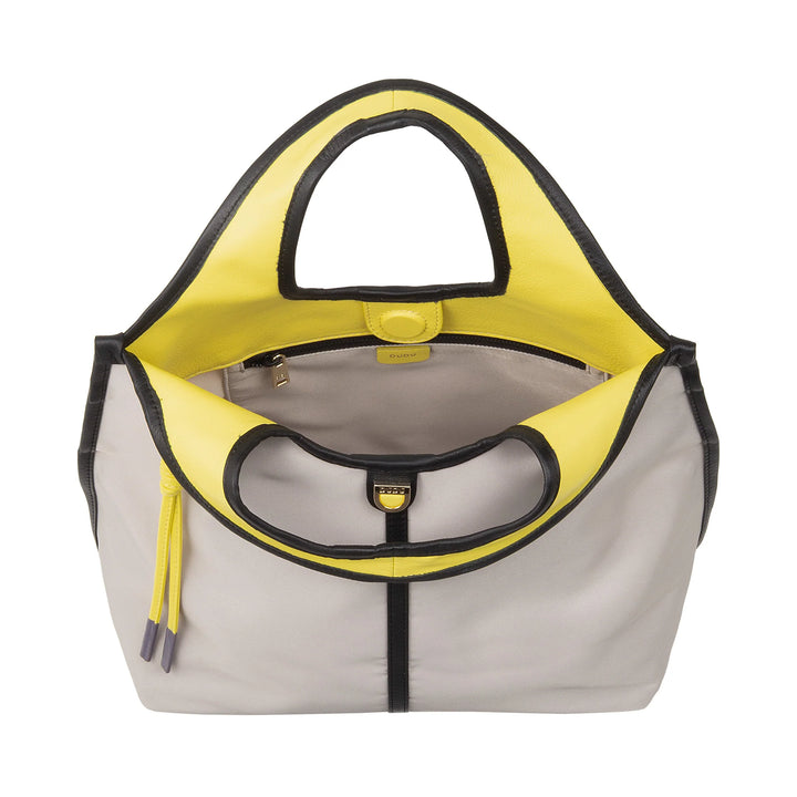 DUDU Kleine Damen-Schulterhandtasche aus Nylon und Leder – leichter Shopper mit verstellbarem Schultergurt und Magnetverschluss