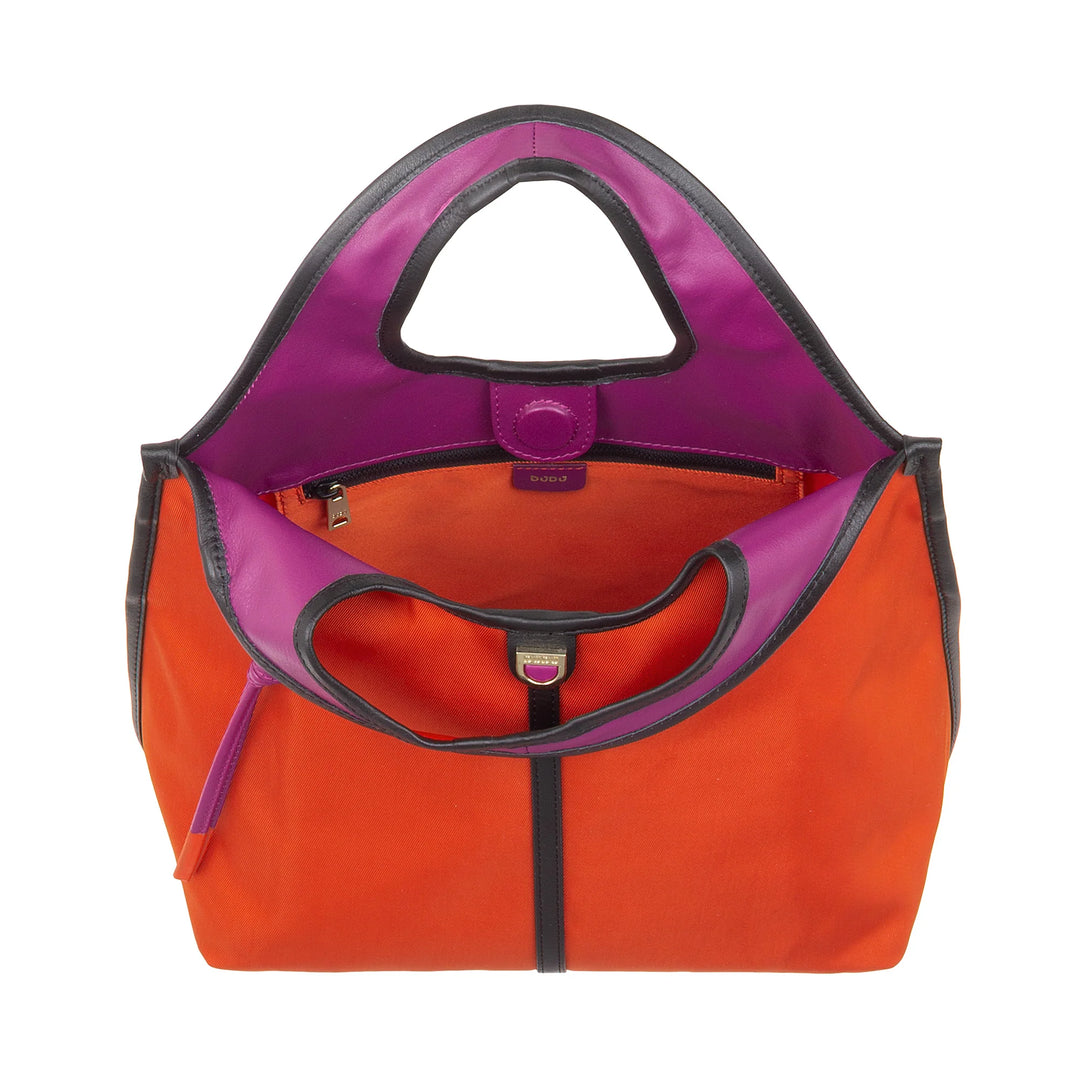 DUDU Kleine Damen-Schulterhandtasche aus Nylon und Leder – leichter Shopper mit verstellbarem Schultergurt und Magnetverschluss