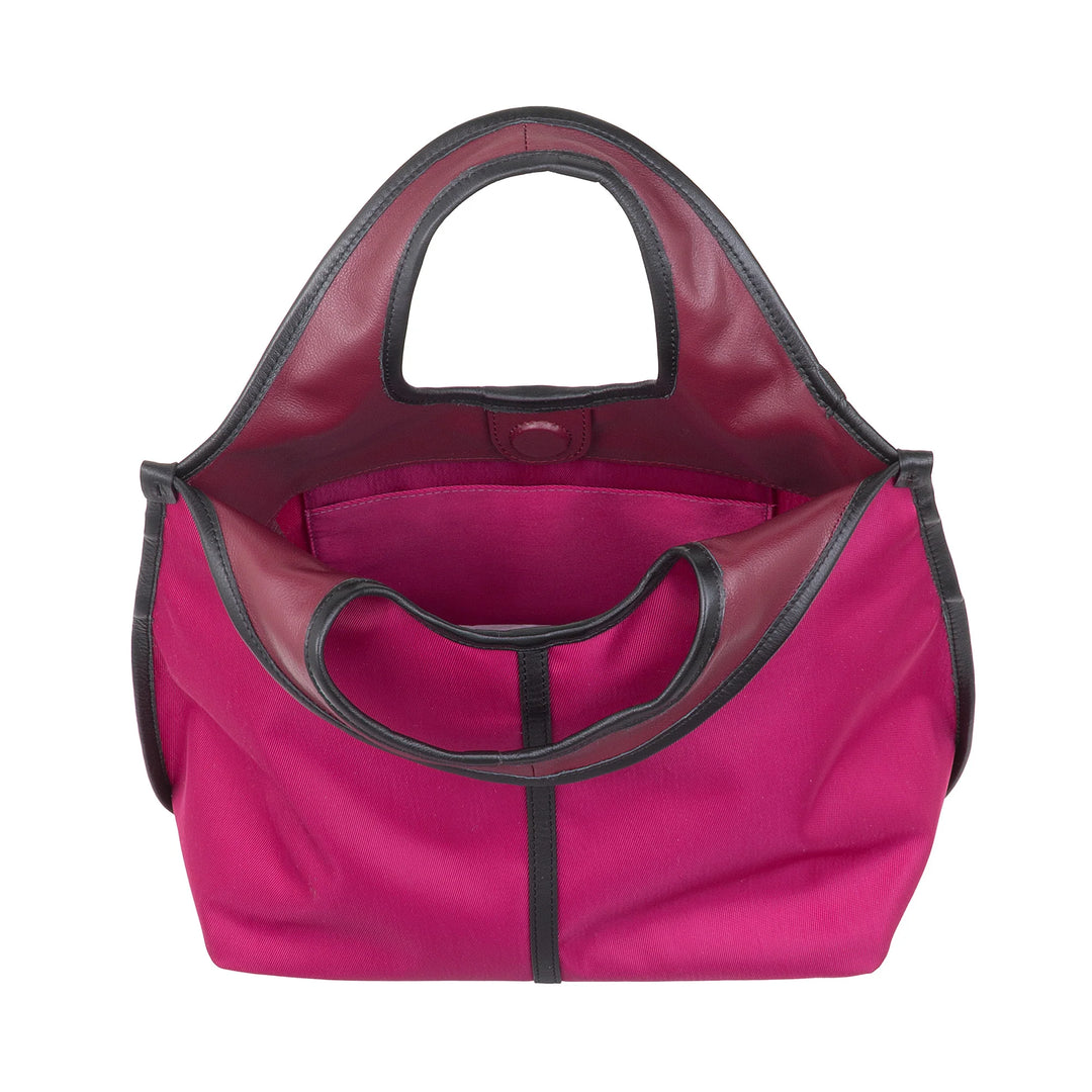 DUDU Borsa Donna a Mano a Tracolla Piccola in Nylon e Pelle – Shopper Leggera con Tracolla Regolabile e Chiusura Magnetica