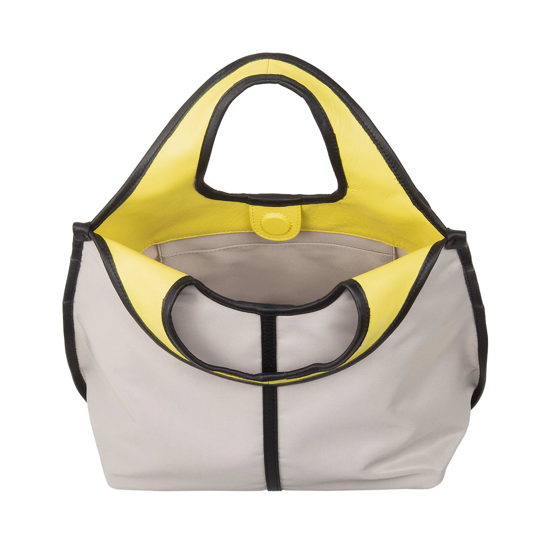 DUDU Kleine Damen-Schulterhandtasche aus Nylon und Leder – leichter Shopper mit verstellbarem Schultergurt und Magnetverschluss