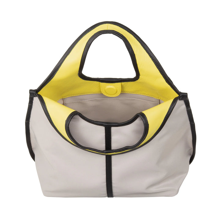DUDU Kleine Damen-Schulterhandtasche aus Nylon und Leder – leichter Shopper mit verstellbarem Schultergurt und Magnetverschluss
