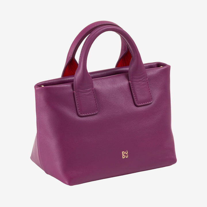 DUDU Kleine Damen-Umhängetasche aus echtem Leder, elegante Mini-Abendtasche, 22 x 13 cm, doppelte Griffe, Kettenschultergurt, Reißverschluss