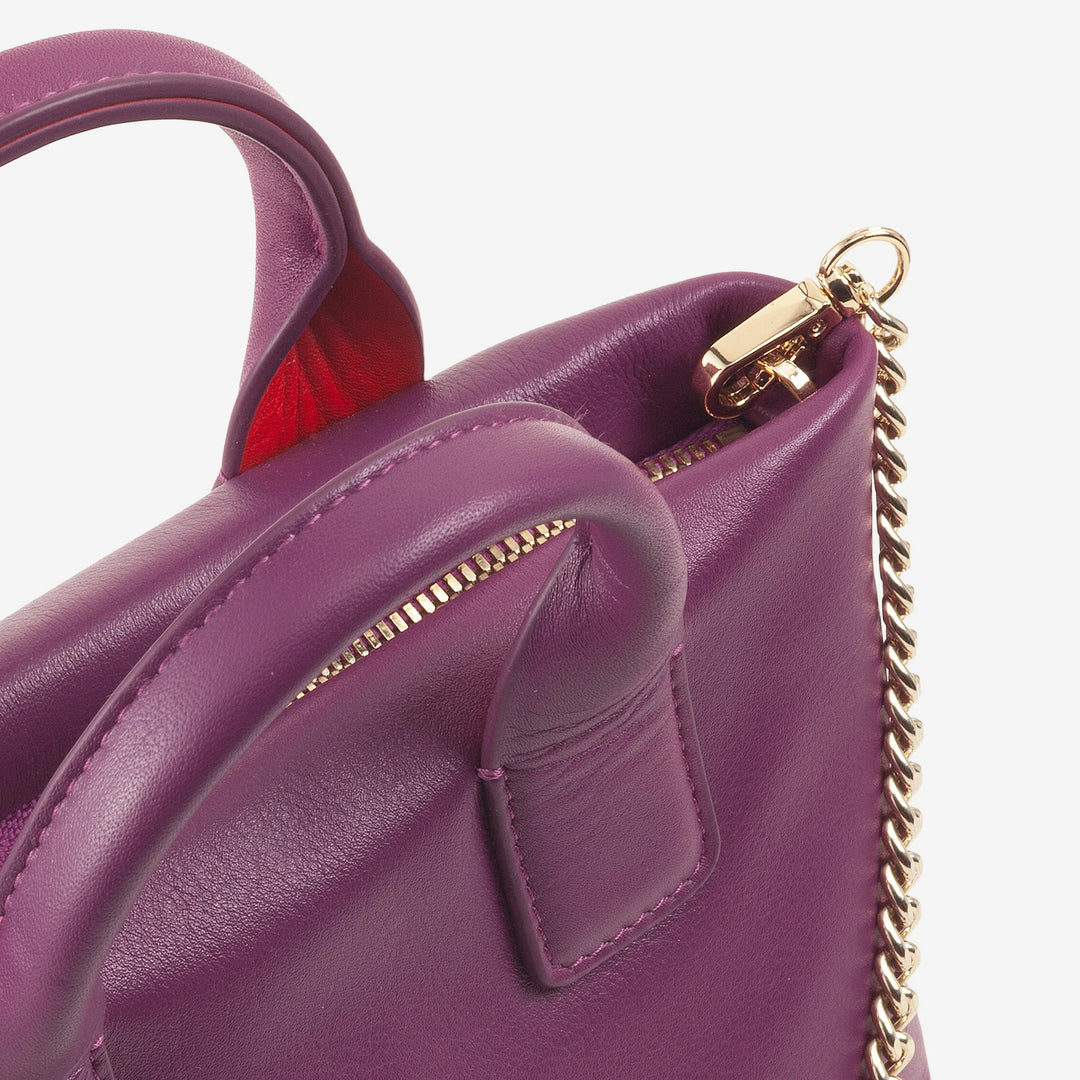 DUDU Kleine Damen-Umhängetasche aus echtem Leder, elegante Mini-Abendtasche, 22 x 13 cm, doppelte Griffe, Kettenschultergurt, Reißverschluss