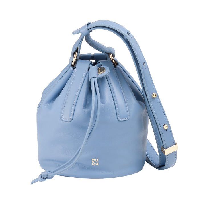 DUDU Piccola Borsa a Secchiello da Donna in Vera Pelle con Tracolla Regolabile e Chiusura a Coulisse – Borsa a Tracolla Elegante e Compatta con Cordoncino, Perfetta per l&