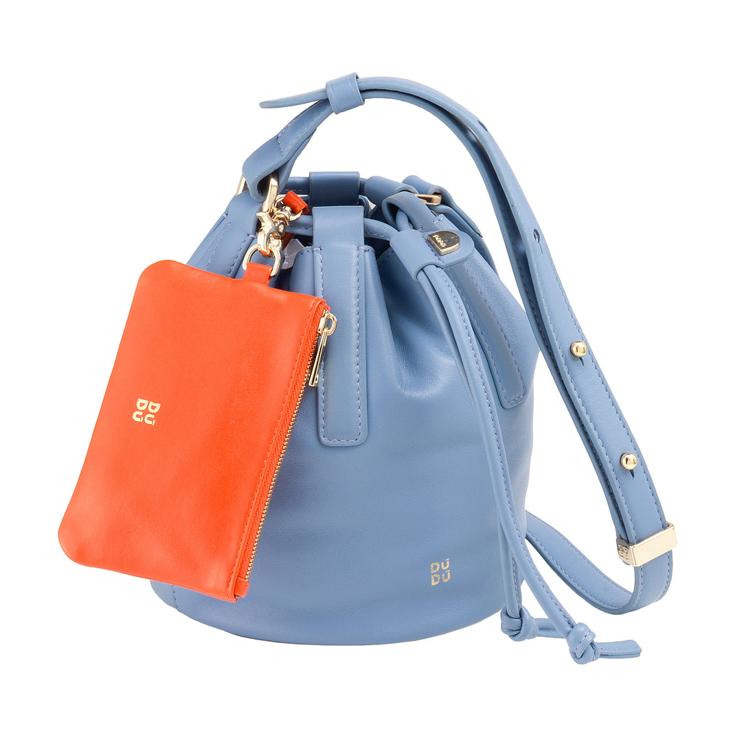 DUDU Piccola Borsa a Secchiello da Donna in Vera Pelle con Tracolla Regolabile e Chiusura a Coulisse – Borsa a Tracolla Elegante e Compatta con Cordoncino, Perfetta per l&