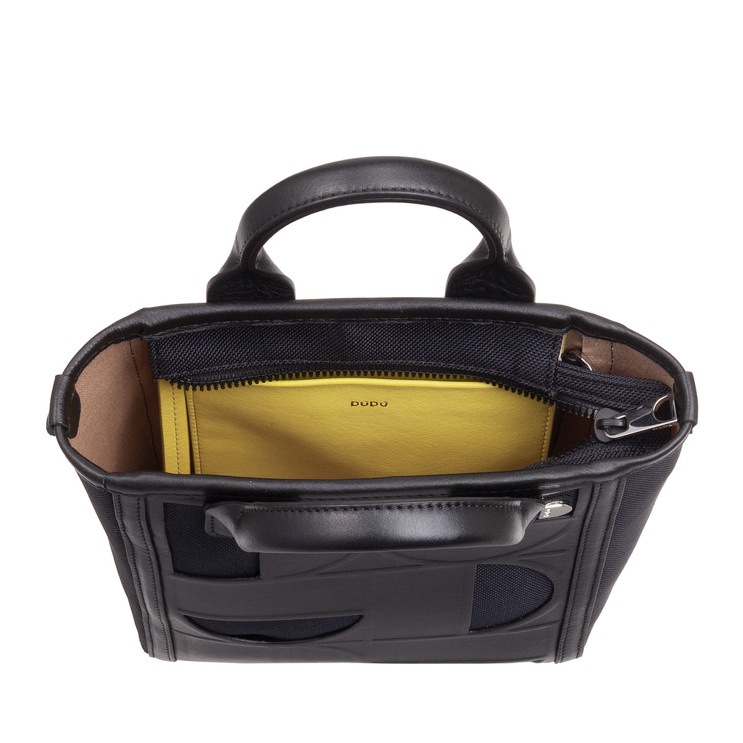 DUDU Borsa Tote Donna Pelle e Tessuto – Borsa a Mano, Borsa a Tracolla con Design Geometrico, Shopping Elegante e Versatile per Uso Quotidiano
