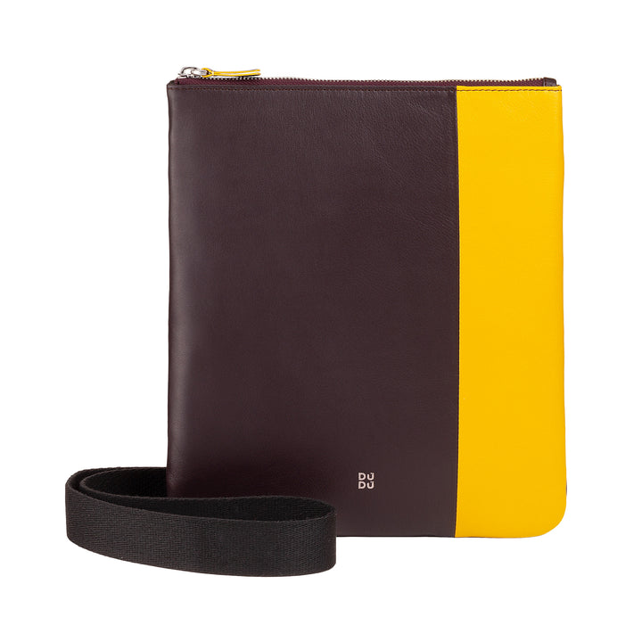 DUDU Sac à Bandoulière en Cuir pour Homme avec Fermeture Éclair, Sac à Bandoulière Design Compact en Cuir Véritable Coloré et Bandoulière Réglable