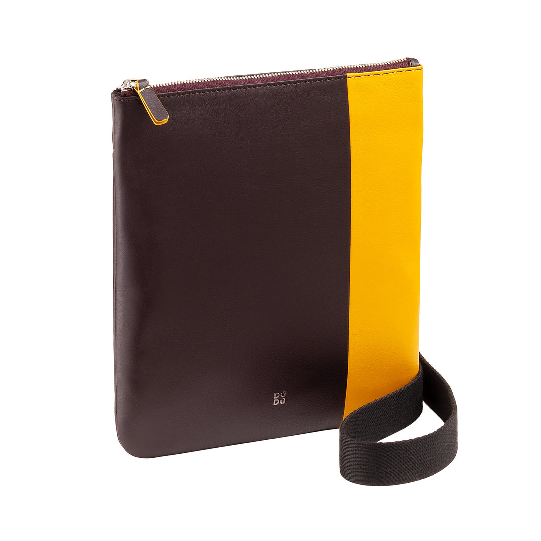 DUDU Sac à Bandoulière en Cuir pour Homme avec Fermeture Éclair, Sac à Bandoulière Design Compact en Cuir Véritable Coloré et Bandoulière Réglable