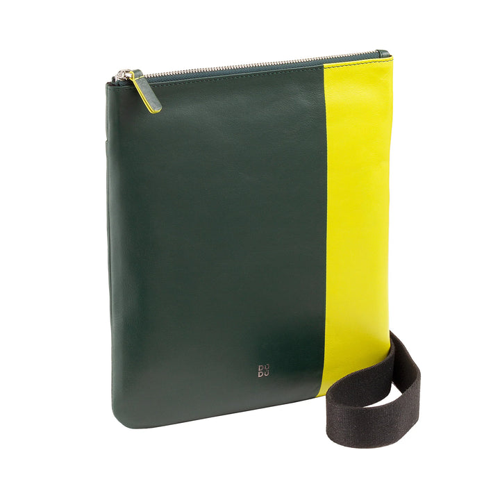 DUDU Borsello Uomo a Tracolla Pelle con Cerniera Zip, Borsa Spalla Design Compatto in Vera Pelle Colorato e Cinghia Regolabile