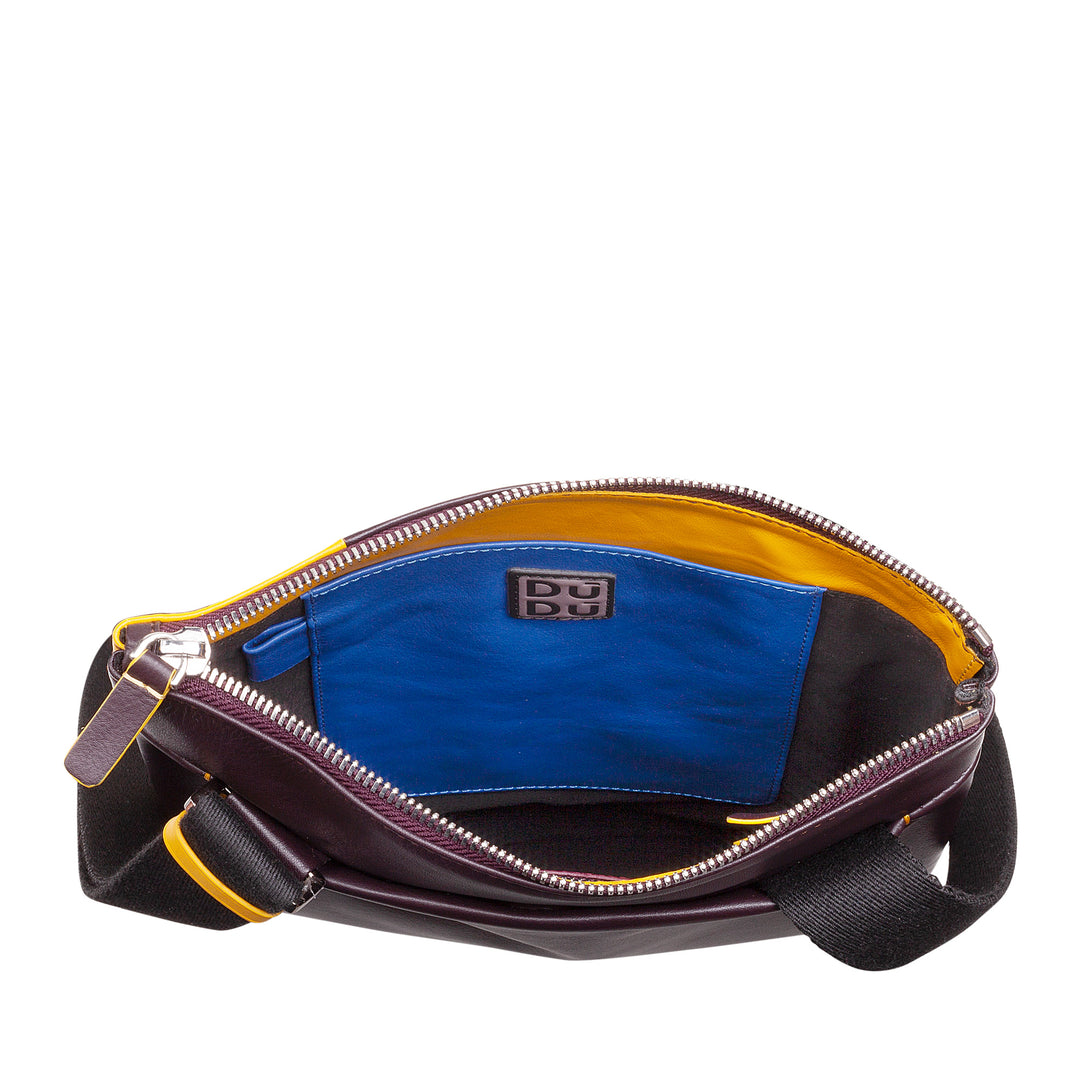 DUDU Sac à Bandoulière en Cuir pour Homme avec Fermeture Éclair, Sac à Bandoulière Design Compact en Cuir Véritable Coloré et Bandoulière Réglable