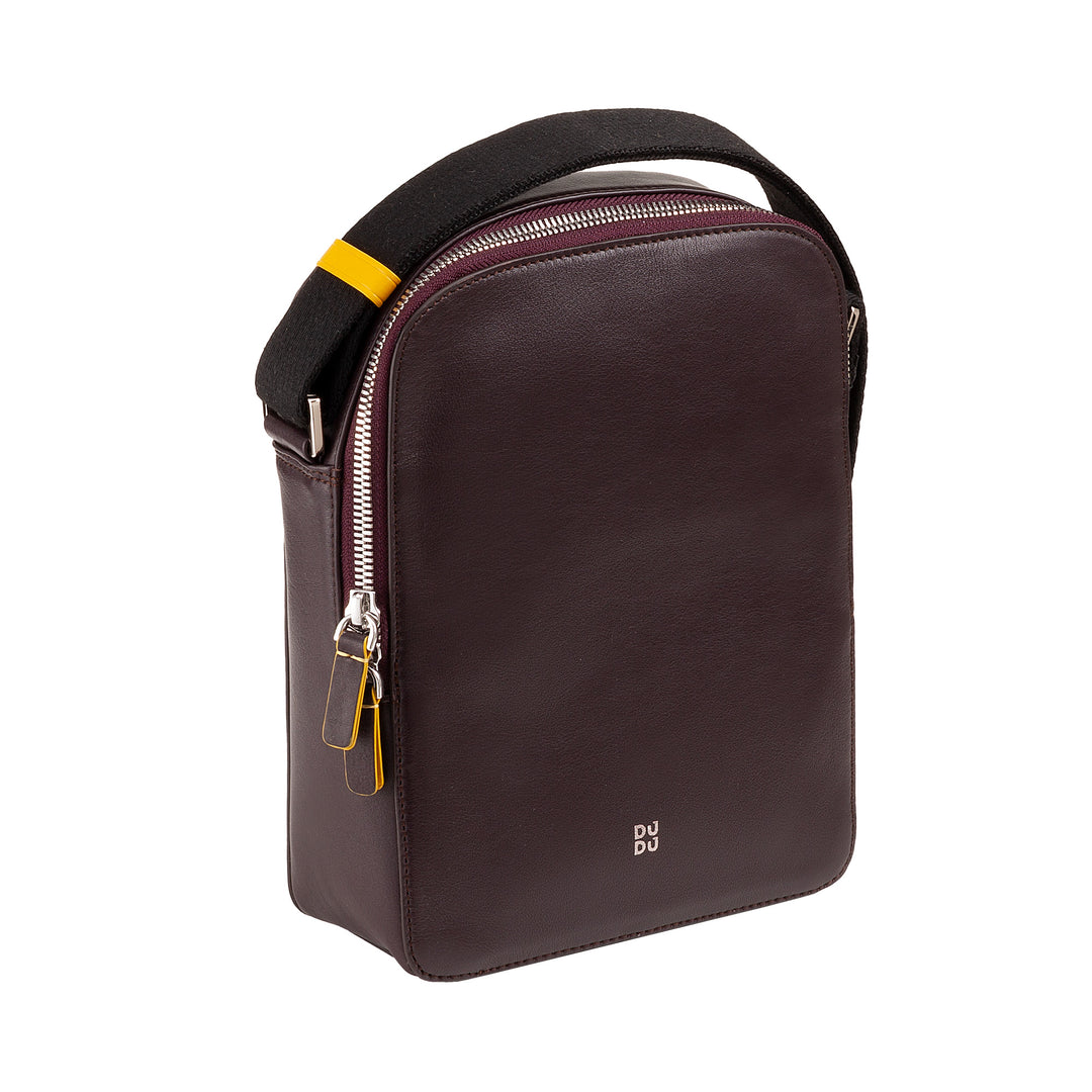 DUDU Borsello Uomo in Vera Pelle Colorato, Borsa a Tracolla Regolabile, Design Piccolo Compatto, Multi Scomparto e Chiusura Zip