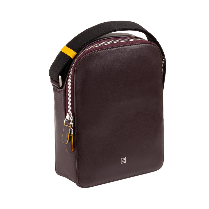 DUDU Borsello Uomo in Vera Pelle Colorato, Borsa a Tracolla Regolabile, Design Piccolo Compatto, Multi Scomparto e Chiusura Zip
