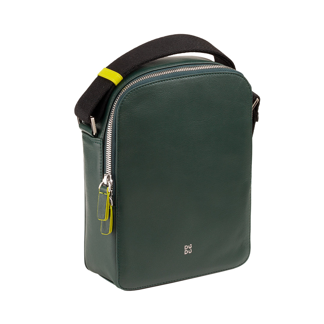 Bolso de Hombre DUDU en Piel Verdadera de Color, Bolso Bandolera Ajustable, Diseño Pequeño y Compacto, Multicompartimentos y Cierre con Cremallera