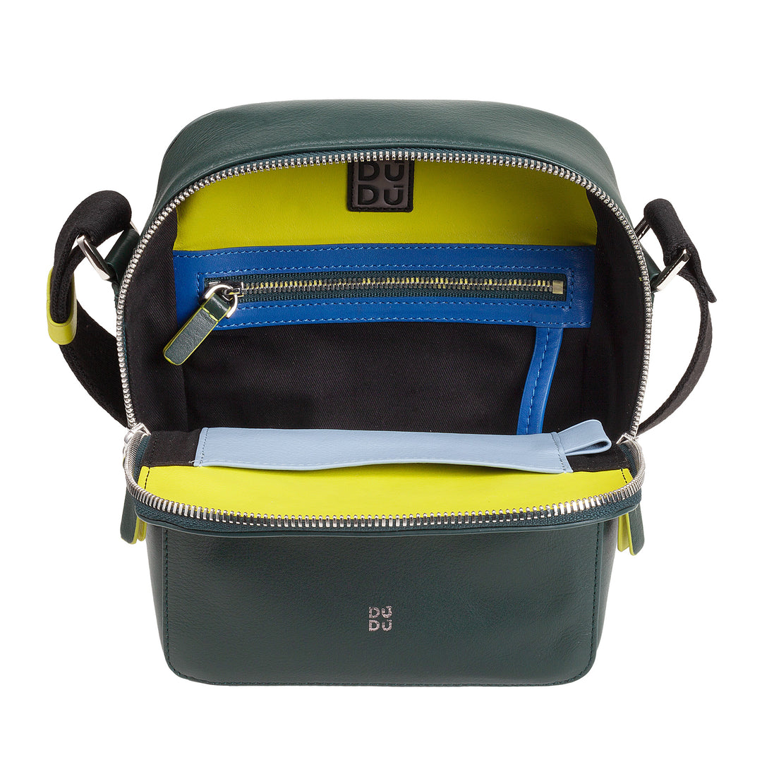 Bolso de Hombre DUDU en Piel Verdadera de Color, Bolso Bandolera Ajustable, Diseño Pequeño y Compacto, Multicompartimentos y Cierre con Cremallera