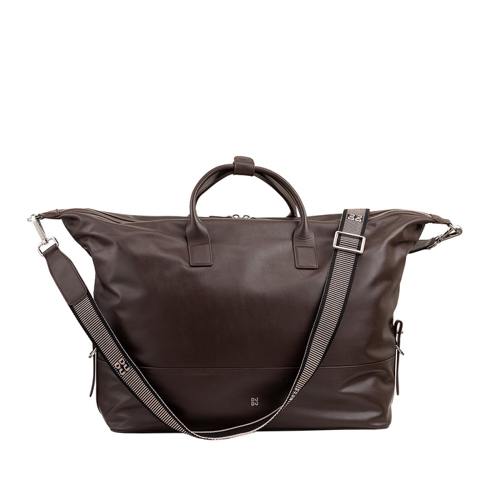 DUDU Herren- und Damen-Reisetasche aus Leder, Wochenendtasche mit zwei Griffen, Handgepäck oder Umhängetasche 28 Liter mit Reißverschluss