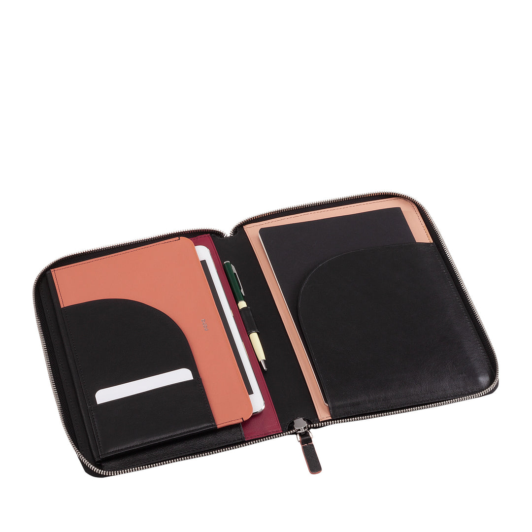 DUDU Genuine Leather A5 Document Folder for Men and Women, iPad Mini Tablet Holder, Clipboard, Organizer for A5 Notebooks