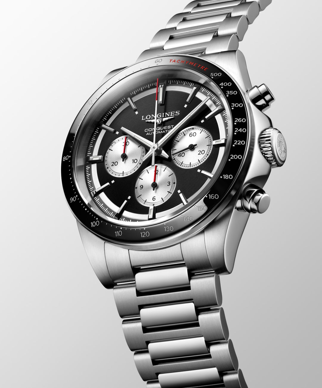 Montre Longines Conquest Chronograph 42 mm en acier automatique noir L3.835.4.52.6