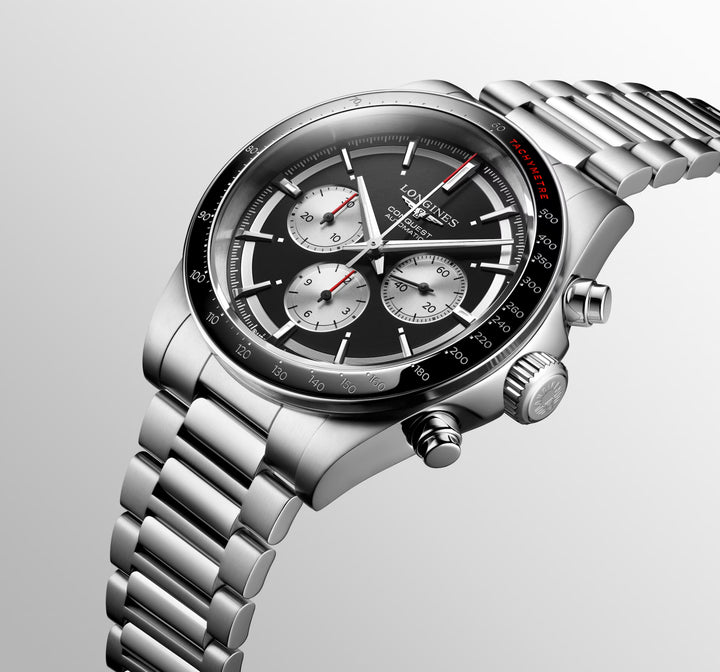 Montre Longines Conquest Chronograph 42 mm en acier automatique noir L3.835.4.52.6