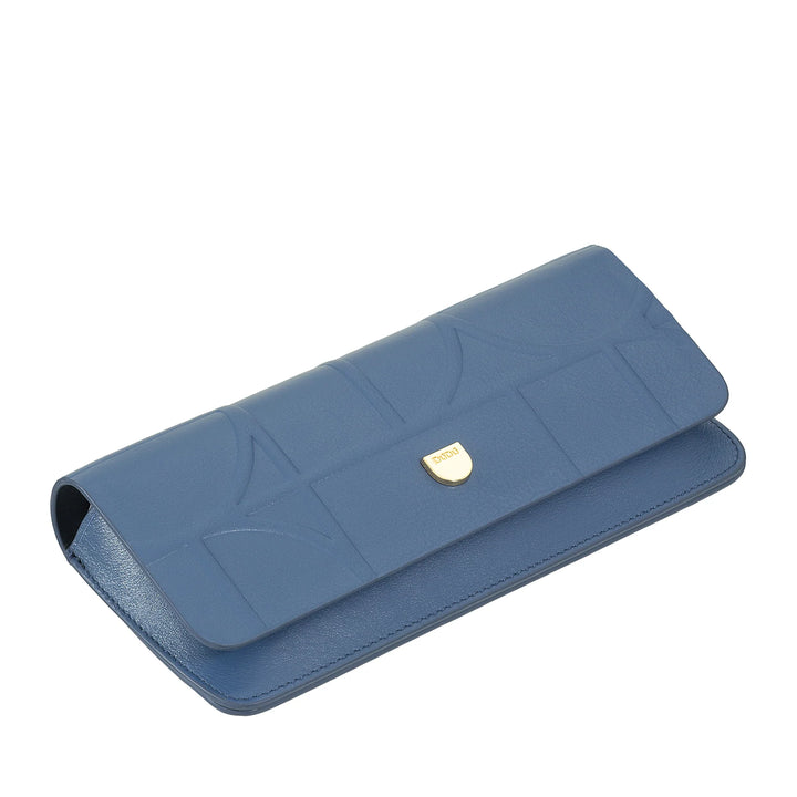 DUDU Printed Soft Genuine Leather Eyeglasses and Sunglasses Case with Magnetic Closure, Two-Tone Glasses Case