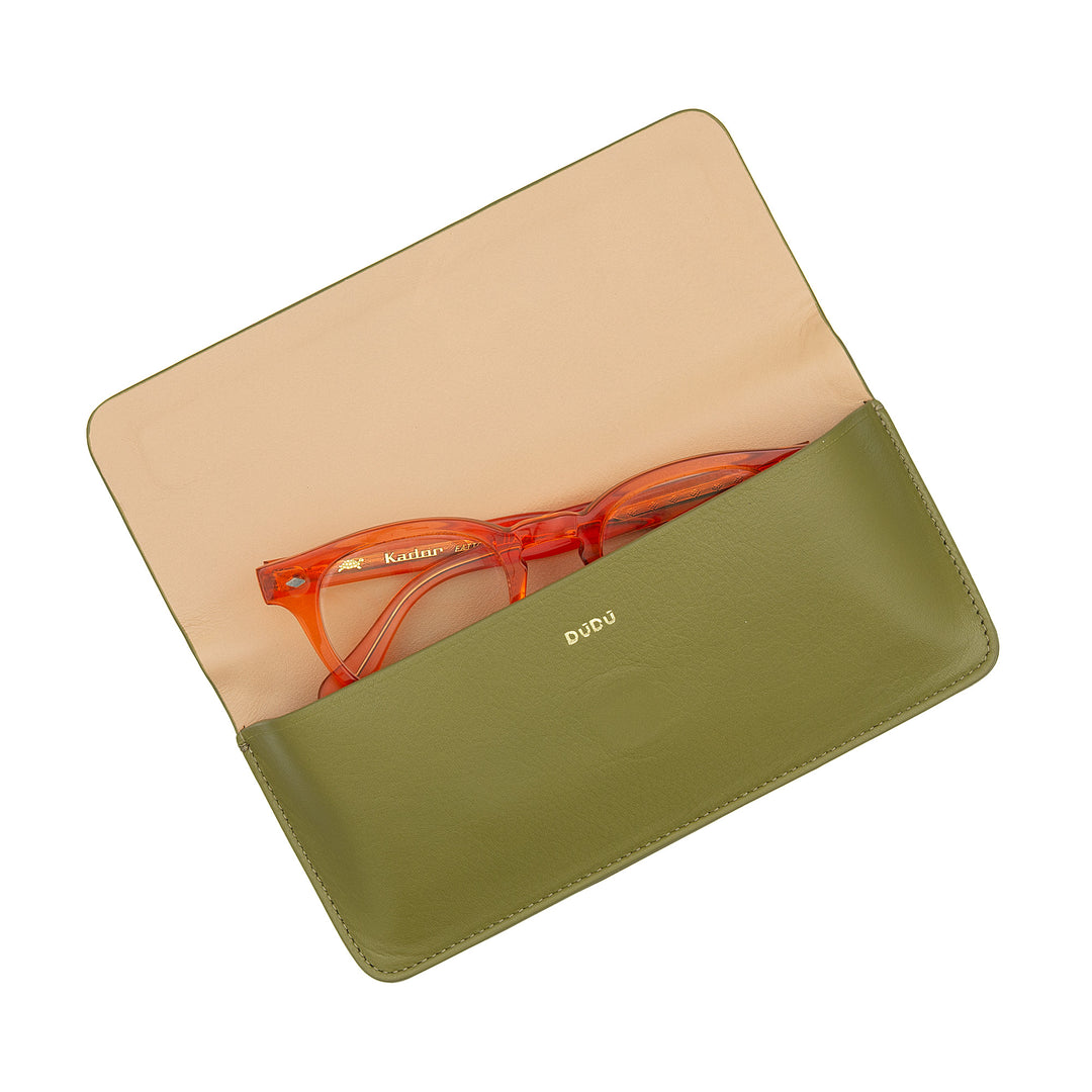 DUDU Estuche para gafas y gafas de sol de cuero genuino suave estampado con cierre magnético, estuche para gafas de dos tonos