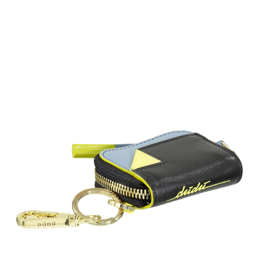 DUDU Étui AirPods en cuir avec porte-clés – Mini pochette zippée pour écouteurs sans fil, porte-clés, housse en cuir élégante pour femme