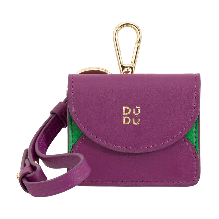 DUDU Air Pod Earphone Case in Genuine Leather with Key Ring - Mini Cover with Carabiner, Elegant and Compact
