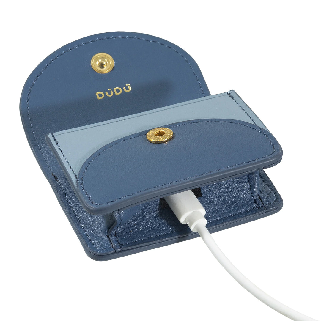 DUDU Air Pod Kopfhörer-Hülle aus echtem Leder mit Schlüsselring – Mini-Hülle mit Karabiner, elegant und kompakt