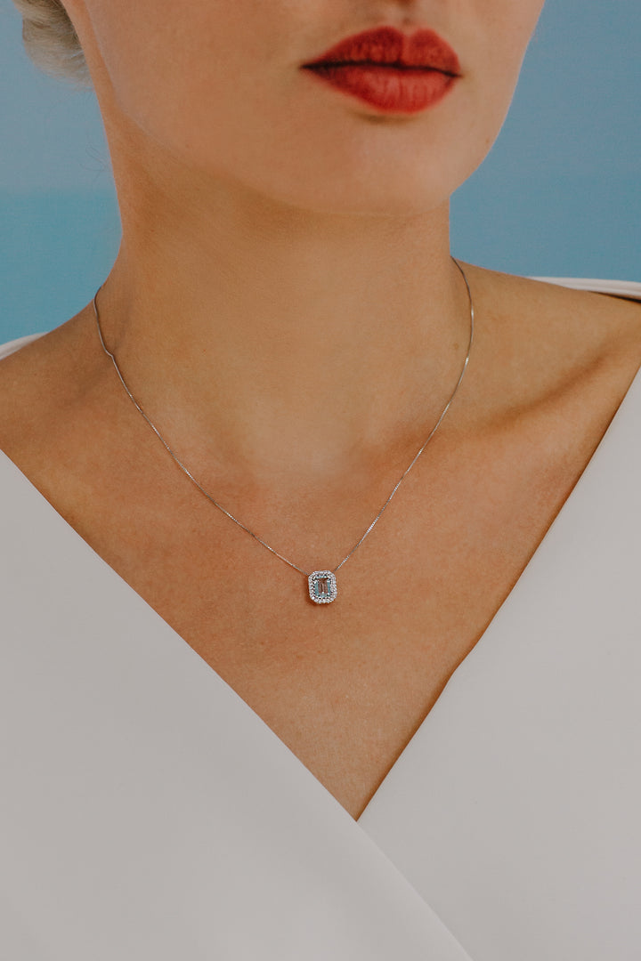 Comete Collana in Oro Diamanti e Acquamarina Ottagonale GLQ287
